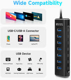 Rosonway, RSH-A107, hub USB 3.2 de 7 puertos, alimentado, adaptador 12V/2A