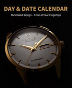 ROCOSJEWE R0101 Reloj Automático Mecánico para Hombre de Lujo Dorado Reloj Clásico Retro Correa de Cuero Marrón Impermeable Regalo para Hombre Moda Negocios