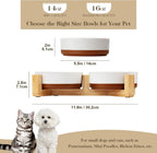 MALACASA Cuencos de cerámica para perros de tamaño pequeño con soporte de madera, cuencos de cerámica para cachorros de 1.5 tazas para gatos y perros pequeños, cuencos dobles para alimentos y agua con base antideslizante pesada, esmalte mate, 14 onzas
