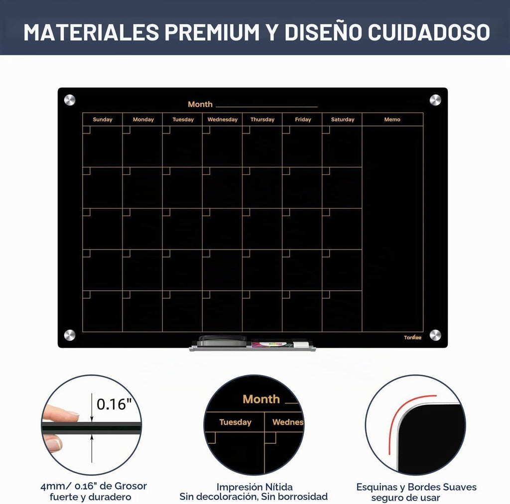 Pizarra blanca con calendario para pared, 36 x 24 pulgadas, cristal