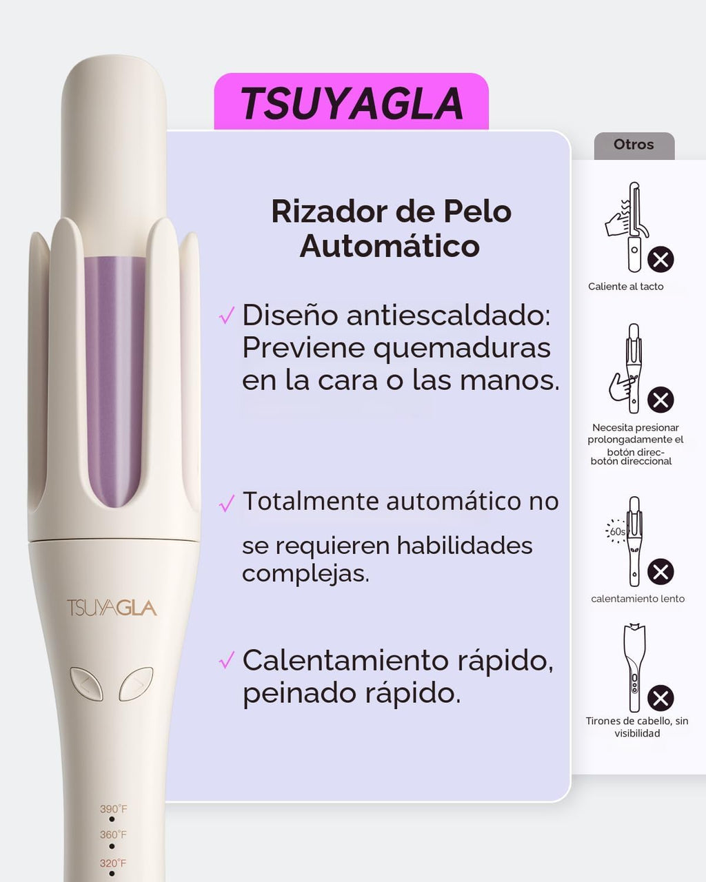 TSUYAGLA Rizador automático, rizador de pelo de 1.25 pulgadas con rotación