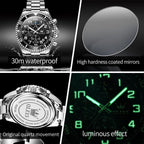 OLEVS Reloj de caballero lujo cronógrafo acero inoxidable pulsera vestimenta impermeable reloj analógico de cuarzo gran esfera luminosa