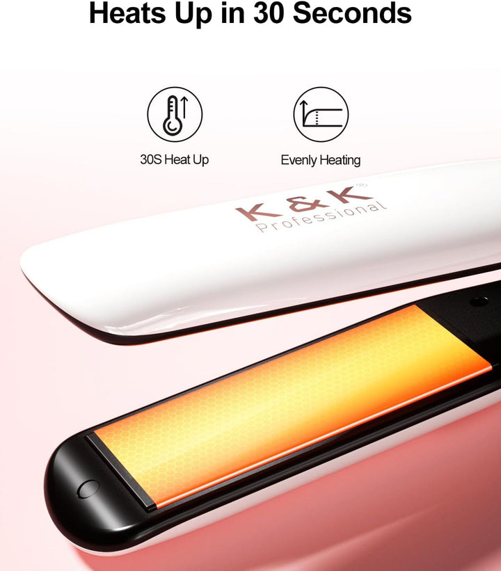 K&amp;K Plancha ancha para el cabello, revestimiento de turmalina d...
