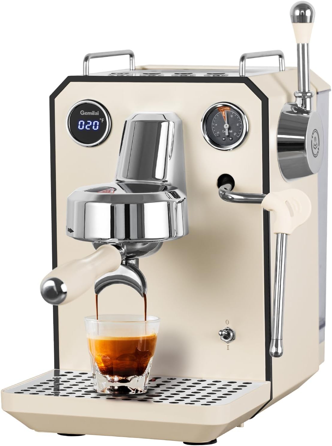 Gemilai Máquina de café expreso de búho, máquina de café espresso semiautomática profesional de 15 bar con espumador de leche, tanque de agua extraíble de 57 onzas, pantalla doble, para capuchino