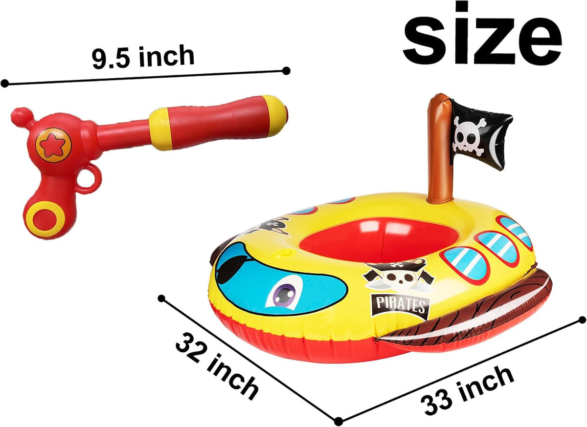Flotador inflable grande de verano para piscina para niños con pistola de chorro, barco pirata y camión de bomberos