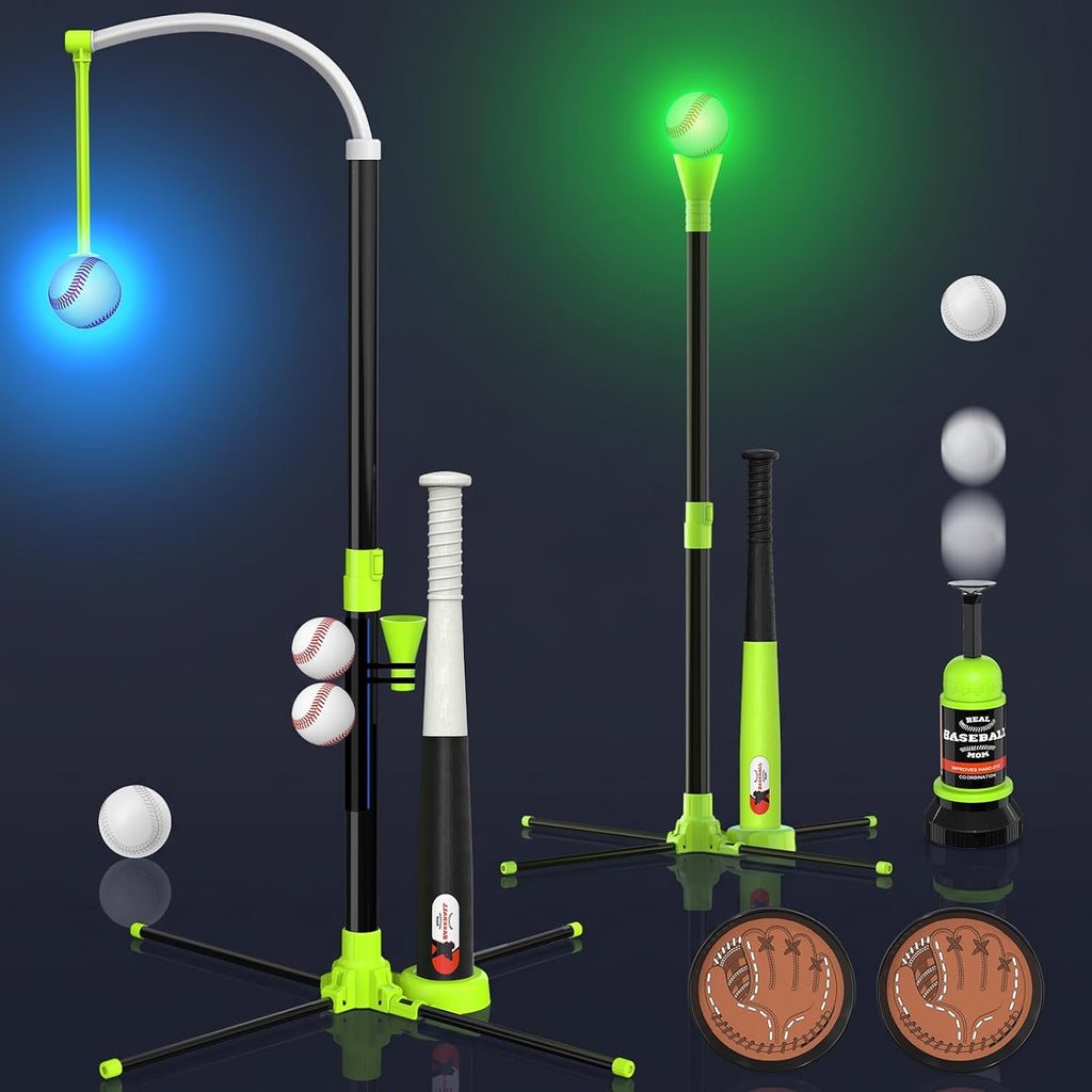 Juego de béisbol 4 en 1 iluminado, juguetes de pelota T, regalo deportivo