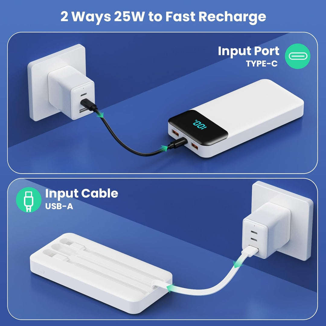 Banco de Energía Cargador Portátil 40800mAh con 3 Cables Integrados...