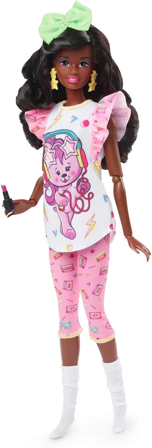 Muñeca Barbie Rewind y accesorios con cabello rizado negro y atuend...