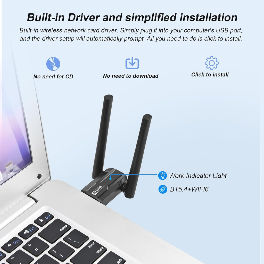 Adaptador USB WiFi 6 2 en 1 para PC de escritorio y dongle