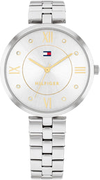 Tommy Hilfiger Reloj para Mujer – Movimiento de cuarzo de 34 mm, caja de acero inoxidable y brazalete de eslabones delgados, esfera con recortes en diamante, números romanos y acentos de cristal – Reloj de vestir elegante