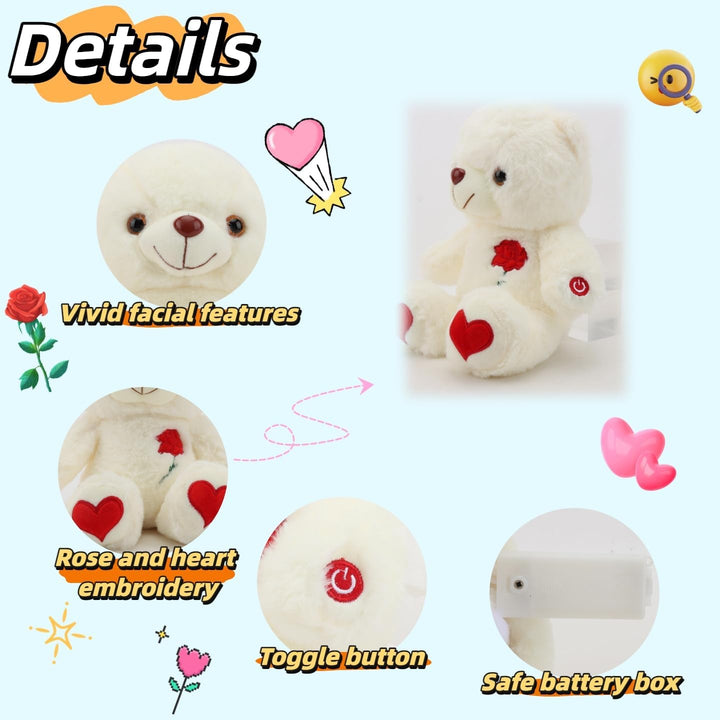 unsnurnoch Oso de peluche iluminado de 12 pulgadas, rosa blanca bri...
