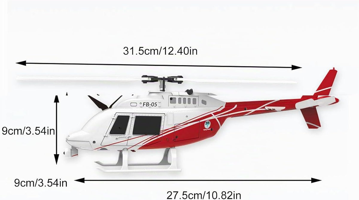 Helicóptero de control remoto FB-05, helicóptero de rotor único de 6 canales con giroscopio de 6 ejes, retención de altitud, aterrizaje de despegue de una tecla, parada de emergencia circular