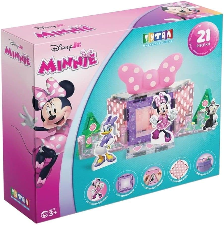 Tytan Juego Oficial de Fichas Magnéticas de Personajes de Disney Junior Minnie Mouse – Juguete de Construcción STEAM de 21 Piezas con Calcomanías Reutilizables y Manual de Instrucciones – Juguete