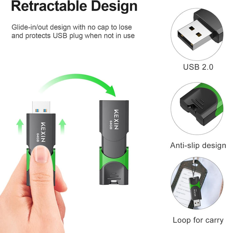 KEXIN Unidad Flash de 64GB Memoria USB Paquete de 5 Unidades Flash...