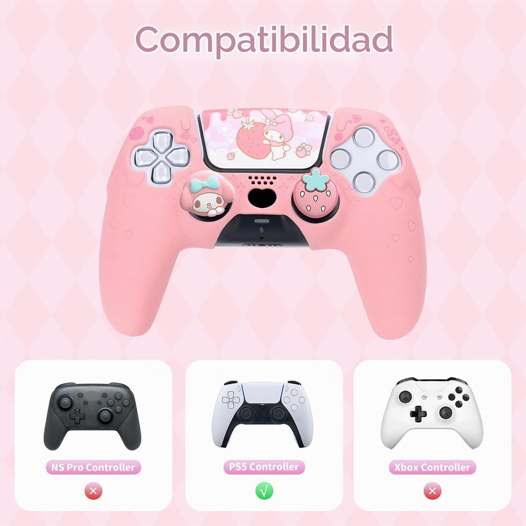 Kuitmor Juego de funda de silicona para controlador PS5, funda protectora suave antideslizante para controlador inalámbrico PS5 con 2 tapas de agarre para el pulgar y 1 adhesivo (melodía rosa)