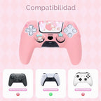 Kuitmor Juego de funda de silicona para controlador PS5, funda protectora suave antideslizante para controlador inalámbrico PS5 con 2 tapas de agarre para el pulgar y 1 adhesivo (melodía rosa)
