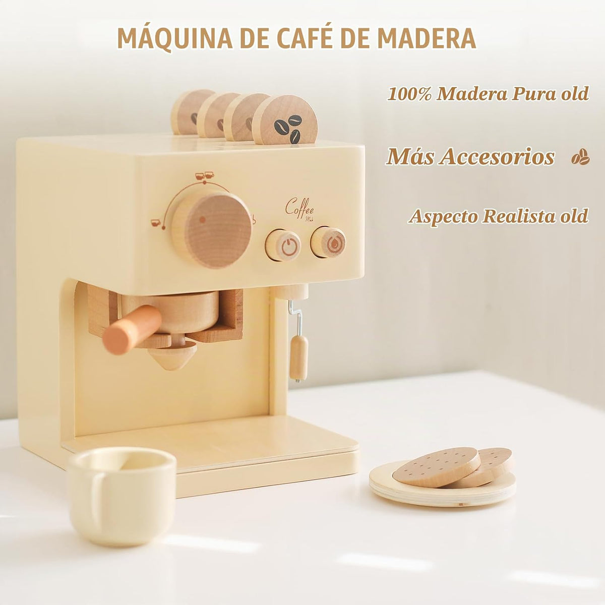 ibwaae Cafetera para niños, 10 piezas, juego de cafetera de juguete, juego de cocina de madera, juguetes para niños pequeños, accesorios de cocina, juegos de comida de juego de simulación para niñas y
