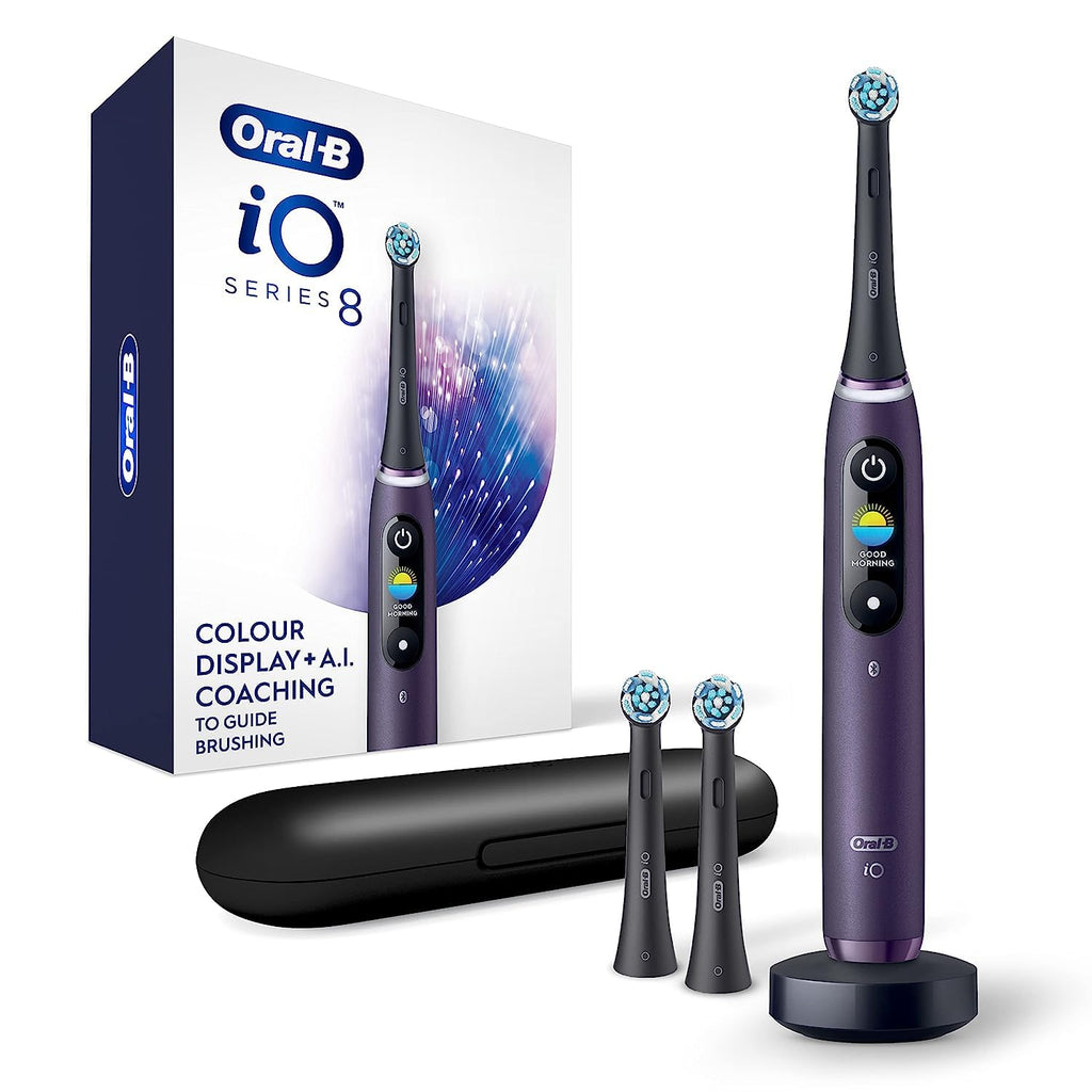 Oral-B iO Series 8 Cepillo de dientes eléctrico con 2 cabezales de cepillo de repuesto, violeta ametrina
