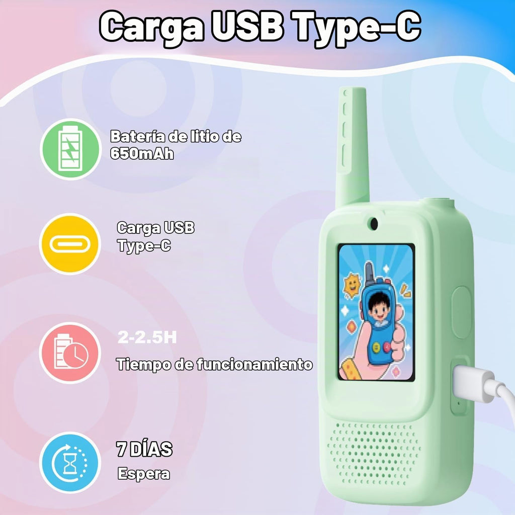 Walkie Talkies de video para niños, paquete de 2 intercomunicadores de video recargables de mano para niños, juguetes para interiores y exteriores, para juegos familiares, exteriores, campamento