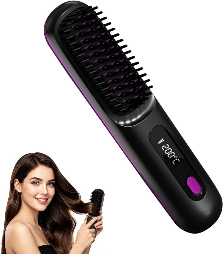 Cordless Hair Straightening Brush, Mini 30s Fast Heat USB-C for Tra...