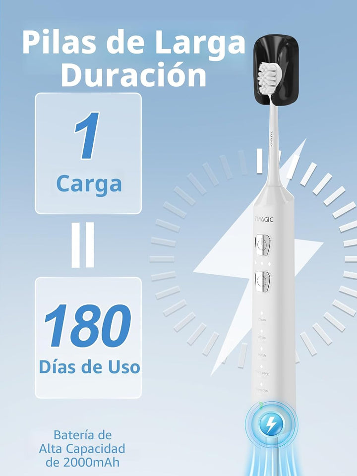 7MAGIC - Cepillo de dientes eléctrico sónico, tiempo de funcionamie...