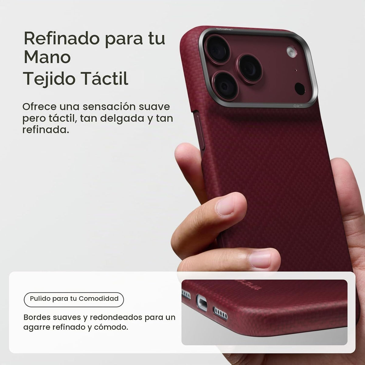pitaka Funda para iPhone 18 Pro de 6.3" con sensación sin funda, borgoña