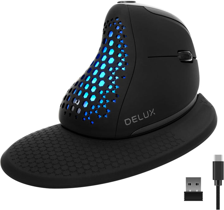 DELUX Seeker Mouse ergonómico inalámbrico, mouse vertical con panta...