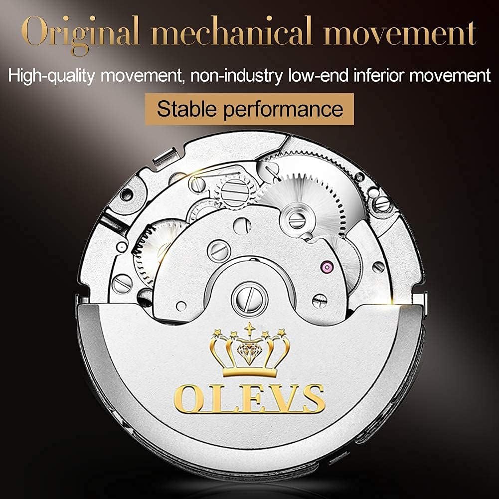 OLEVS Reloj automático para hombres, de cuerda automática, acero inoxidable, reloj para hombres