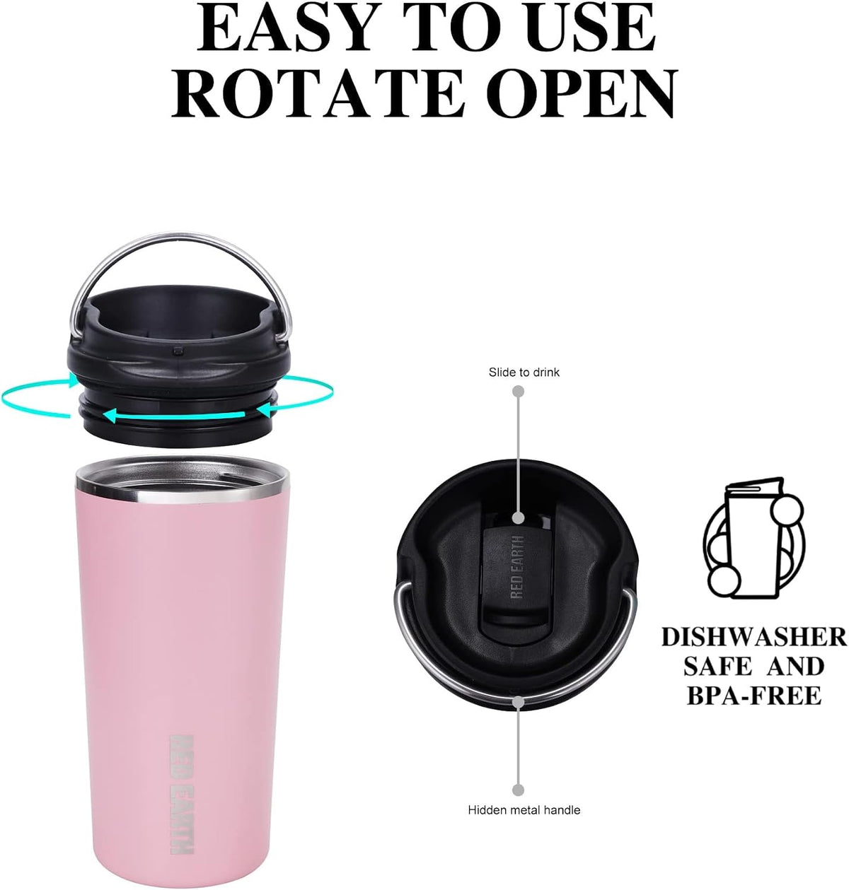GiNT - Taza de té de viaje de 17 onzas con infusor, 2 tapas. Taza de café de acero inoxidable 316 aislada al vacío. Taza de té apta para lavavajillas con colador para café caliente y frío (rosa)