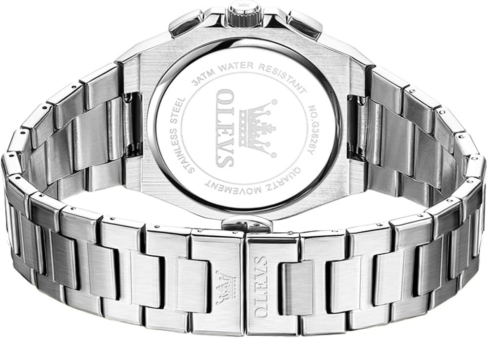 OLEVS Reloj para hombre Big Face Acero inoxidable Impermeable Luminoso Diamante