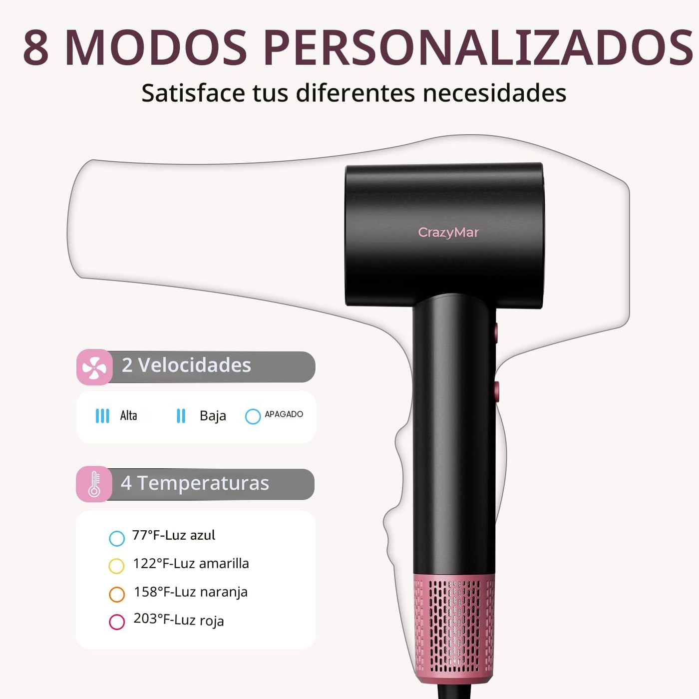 Secador de pelo iónico con difusor y concentrador, secadora de alta...