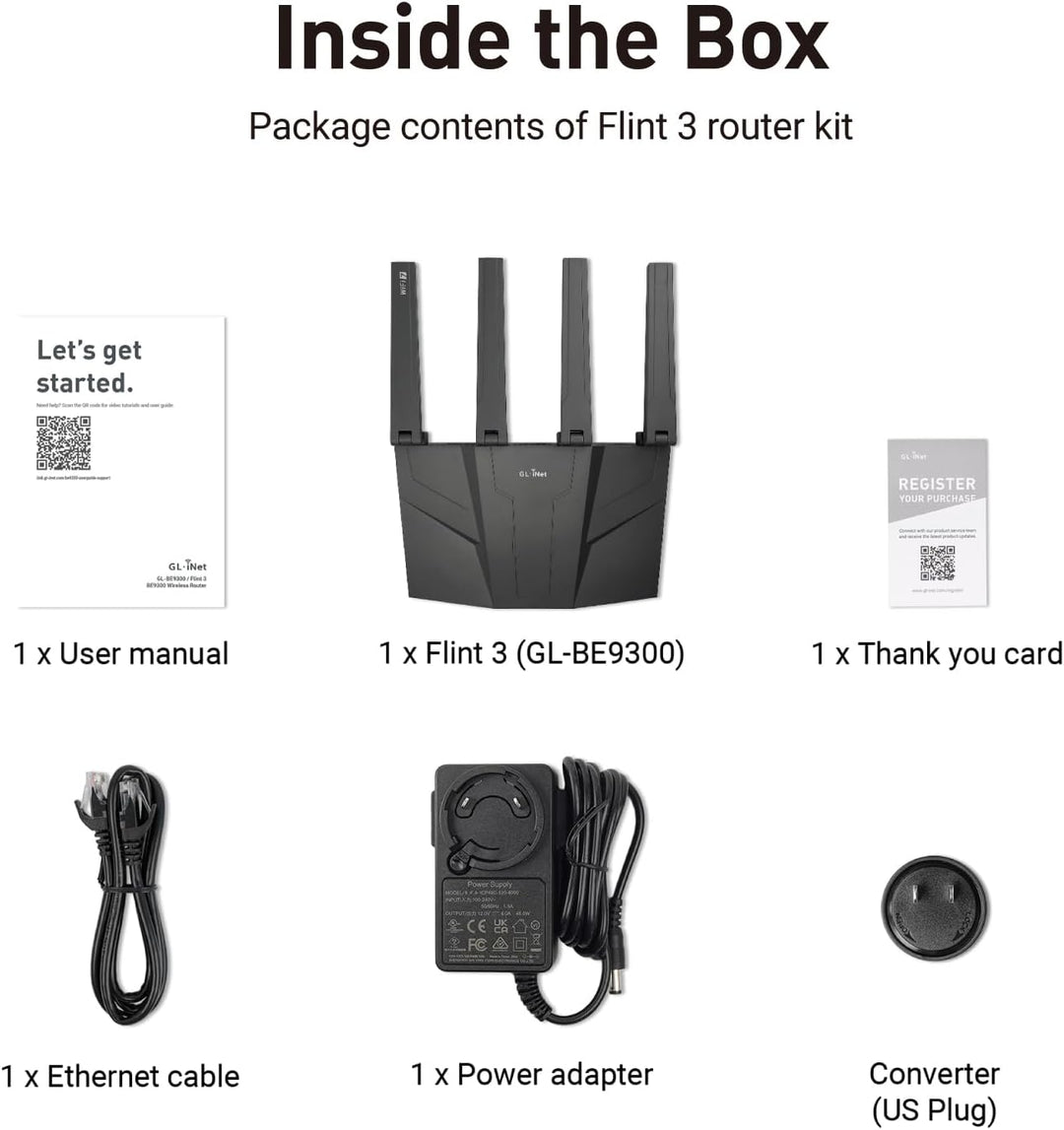 GL.iNet GL-BE9300 (Flint 3) Router WiFi 7 de tres bandas, enrutador...