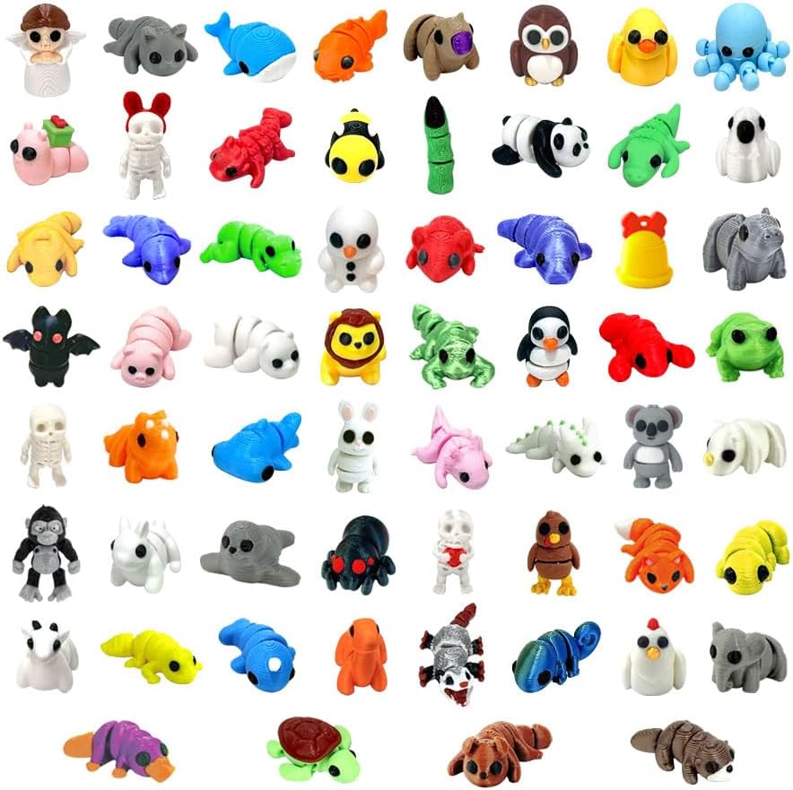 60 piezas de animales impresos al azar en 3D figuras