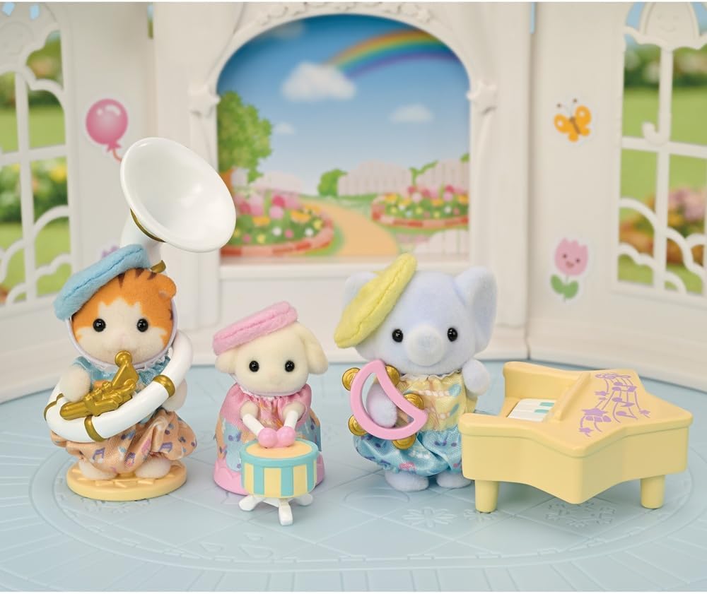 Sylvanian Families 5817 - Juego de figuras de concierto para bebé, juego con figura de animal, figuras aterciopeladas de animales, conejo, gato, elefante, juguete para niños de 3 años en adelante