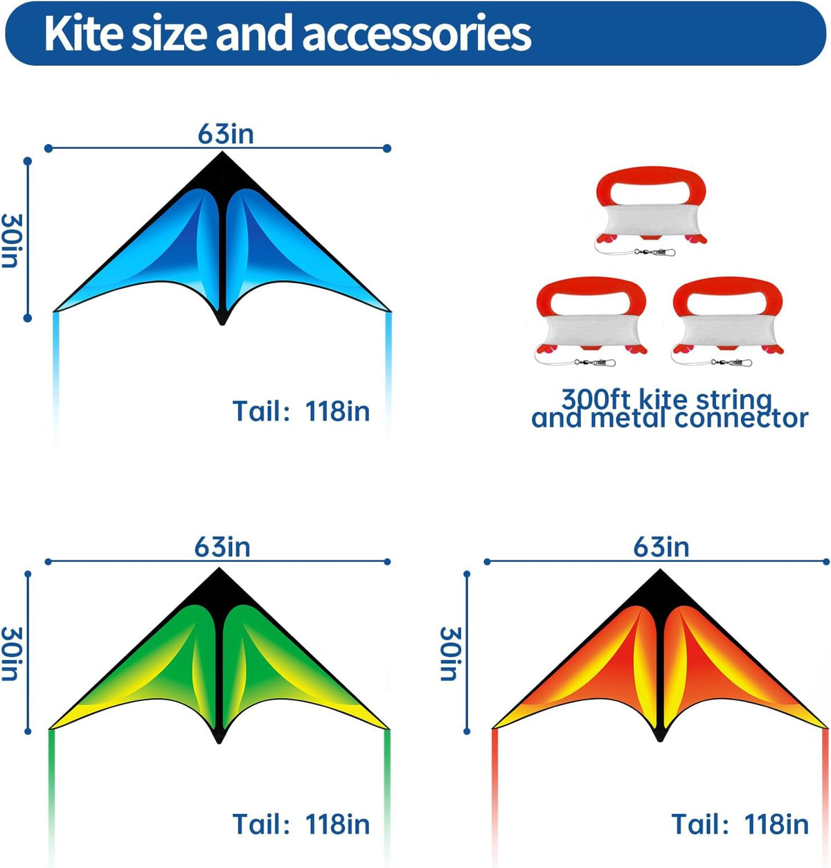 Delta Kite Set para niños y adultos, paquete de 3 cometas para adultos