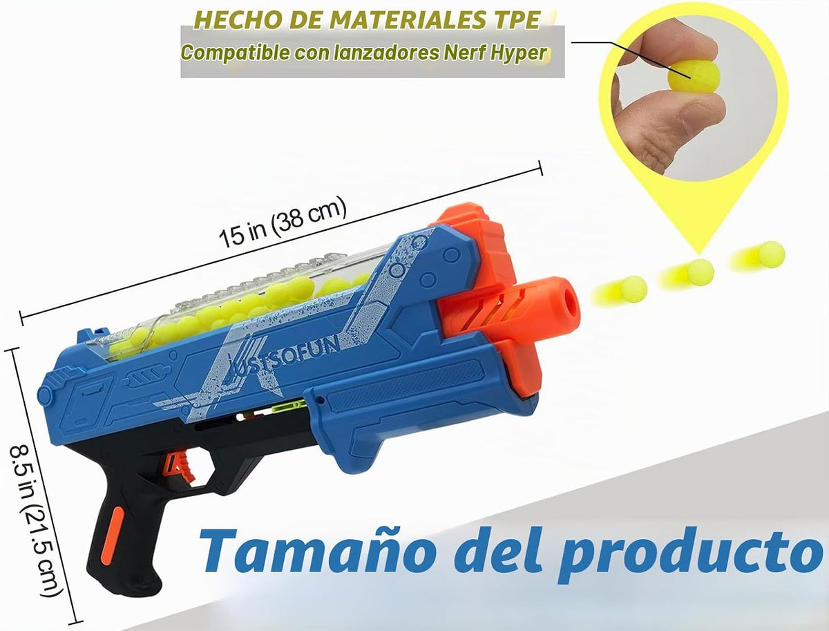 Pistola Blaster con gafas protectoras y 100 rondas para niños y niñas de hasta 110 FPS compatible con dardos Nerf Hyper Rounds, fácil de recargar, soporta hasta 50 rondas (azul claro)
