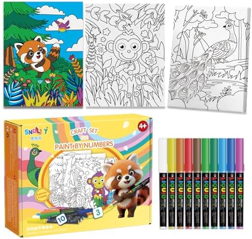 SNEILJOY Kit de pintura por números para niños de 4 a 12 años, juego de 3