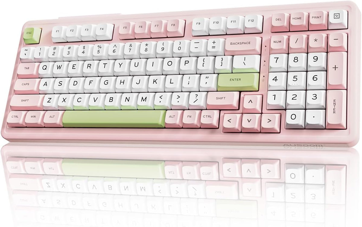 AUSDOM H98 - Teclado mecánico cremoso rosa, teclado inalámbrico sil...