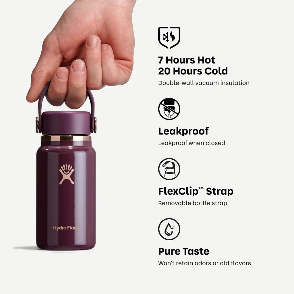 Hydro Flask Micro Bottle - Mini frasco aislado a prueba de fugas para bolso o bolsillo en 6.7 onzas de bayas de invierno brillante
