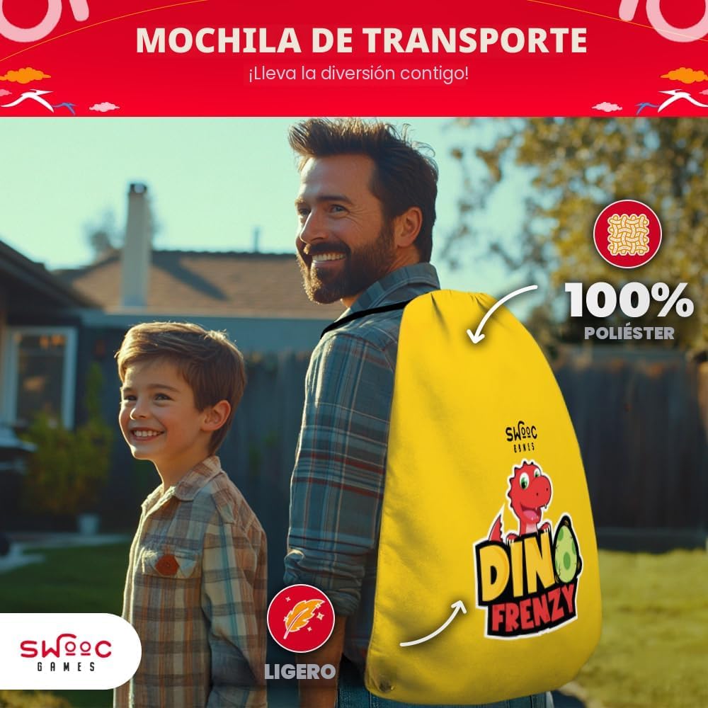 Swooc Games® - Dino Frenzy | Juegos de Corn Hole 2 en 1 para niños | Configuración de 5 segundos | Juego de lanzamiento de bolsas de frijoles de dinosaurio para niños | Juego de Cornhole para niños |