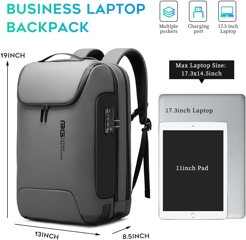 BANGE Mochila antirrobo con puerto de carga USB, mochila de negocios ligera para hombres y mujeres., Gris, Computadora portátil