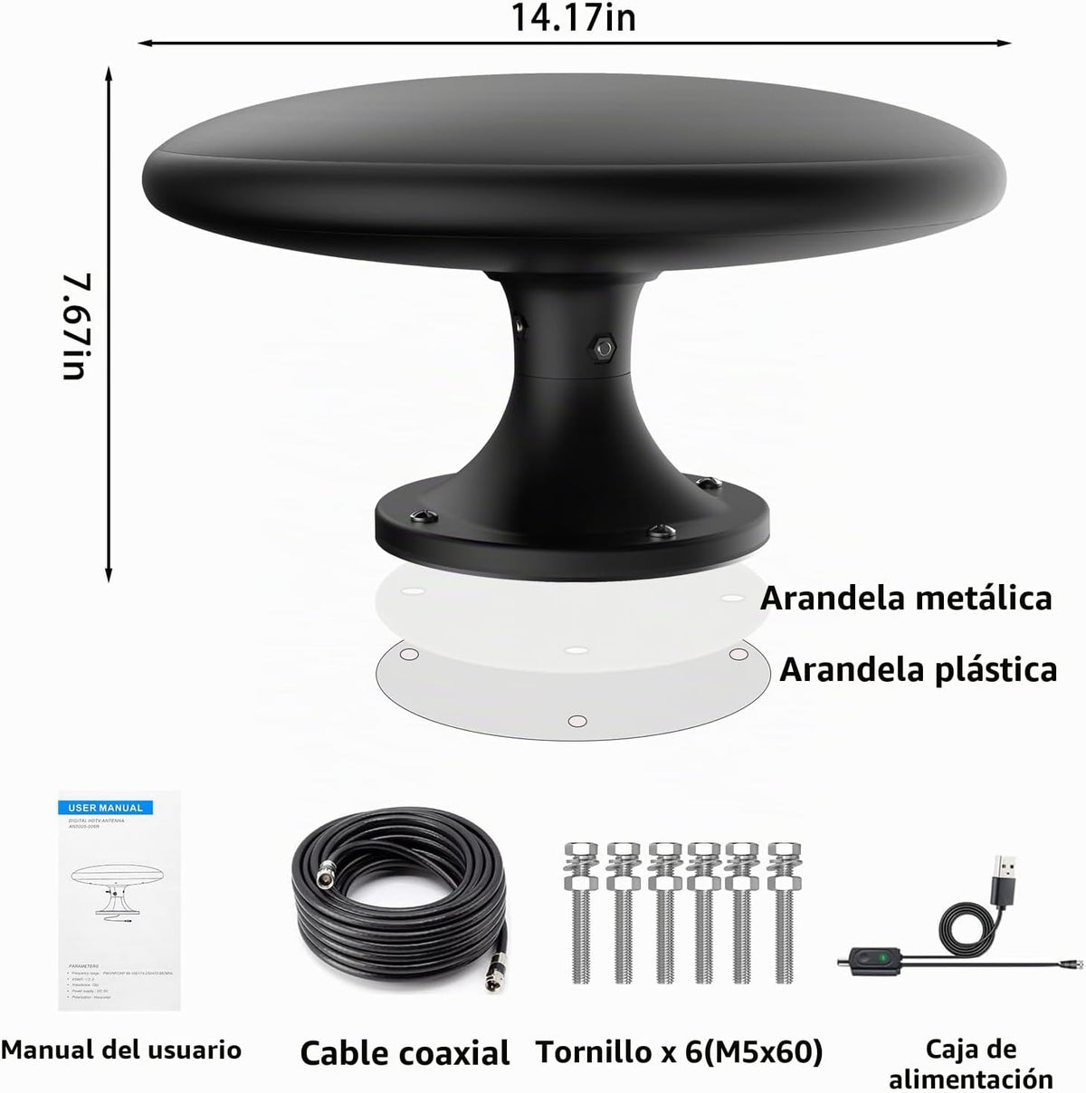 Antena de TV al aire libre para televisores inteligentes, antena digital HD TV RV montaje en techo, VHF/UHF de largo alcance para cámper, remolque, camión, barco (32.8 pies)