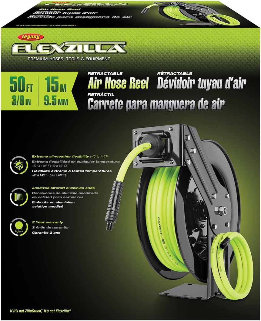Flexzilla Carrete de manguera de aire retráctil de cara abierta, 3\...