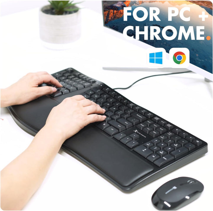 Teclado Ergonómico con Cable X9 con Reposamuñecas Acolchado - Escri...
