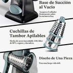 Rallador de queso, triturador de queso y verduras, rallador para cocina, 3 cuchillas intercambiables para queso, papa, calabacín, nueces, chocolate (gris azul)
