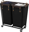 StorageWorks Cesta de lavandería de 2 secciones, carrito rodante negro
