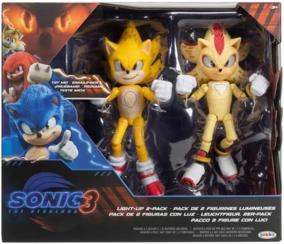 JAKKS Pacific Sonic The Hedgehog Light Up Super Sonic & Super Shadow - Juego de figuras de acción
