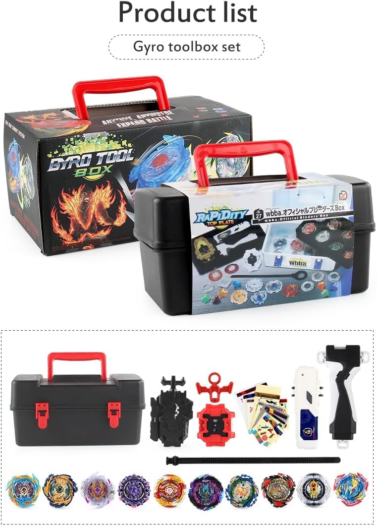 Juego de trompos de combate, juguetes de giroscopio Burst 10 trompos giratorios 2 lanzadores con caja de almacenamiento portátil, juego de combate para niños, niños y niños