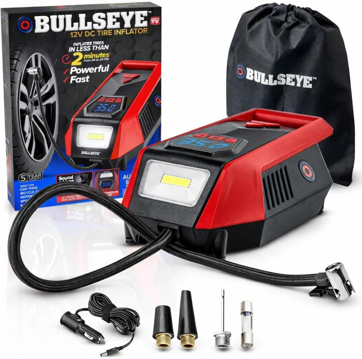 Bullseye - Inflador de neumáticos de coche de 12 V CC, compresor de...