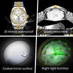 OLEVS Reloj Clásico para Hombre Diamante Analógico Lujo Acero Inoxidable a Dos Tonos Resistente al Agua con Fecha Luminous para Hombres